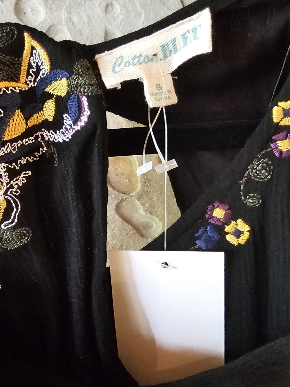 Black Boho Dress with Multicolor Floral Embroidery
